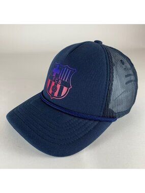 FC Barcelona Mens Navy Blue Fan Ink Snapback Trucker Hat